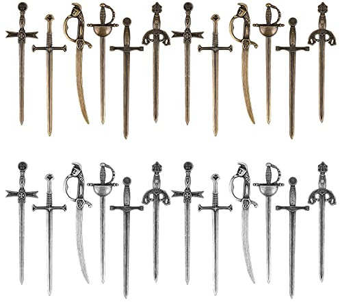 LUTER 24pcs 6 Arten Metall Lesezeichen, Charms Anhänger Vintage Bookmark Mini Schwert Messer Lesezeichen Lange Schwerter Bastelbedarf für DIY Bastelliebhaber Buchliebhaber (Gold und Silber)