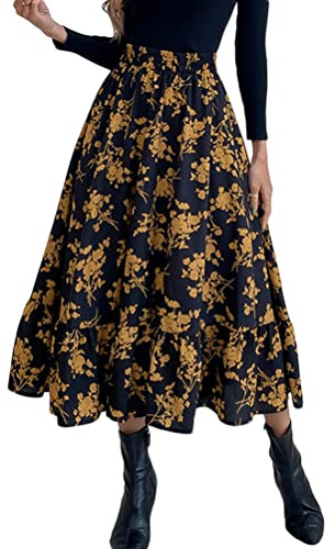 Minetom Midi Jupe De Femmes Vintage De A-Ligne Taille Haute Jupe Longue Vintage Retro Swing Jupe À Imprimé Léopard Printemps Été A Jaune L