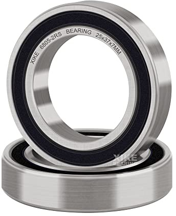 XiKe 2 Pack 6805-2RS Ball Bearings 25x37x7mm Chrome Steel | Double Rubber Sealed, Pre-Lubricated, ABEC-3, Thin Section, for Drones, Robotics, 3D Printers & Miniature Motors