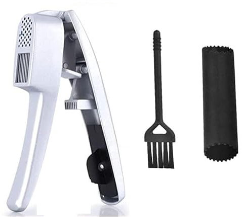 Garlic Press 2 in 1 Garlic Press Slice Crushing Machine Mincer and Slicer Kitchen Tools Accessories 1pc (Color : Silver)