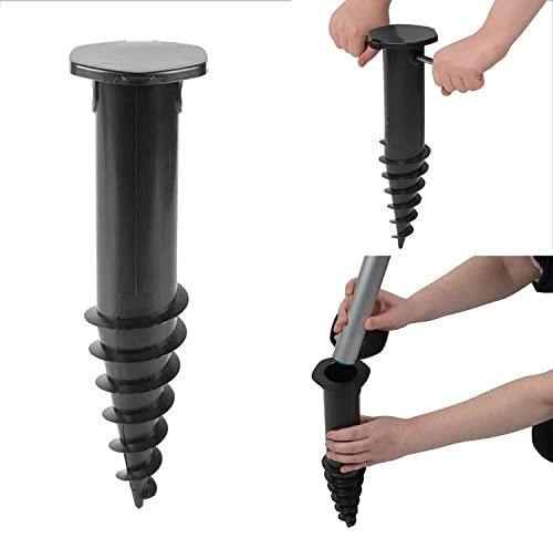 FlickBuyz-Heavy Duty Ground Spike-Garden Plastic Black Screw with Steel Bar Parasol Holder Soil Stand Clothes Rotary Airer Socket