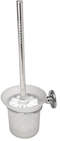 Augnongly - Cepillo de baño para pared redondo en cromo y portacepillos de inodoro de cristal esmerilado