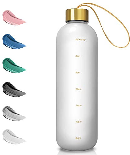 Opard Trinkflasche, 1L/800ml Wasserflasche, Auslaufsichere Water Bottle, BPA Frei Sportflasche Zeitmarkierung Wasser Flasche (800ml - Weiß, 800ml)