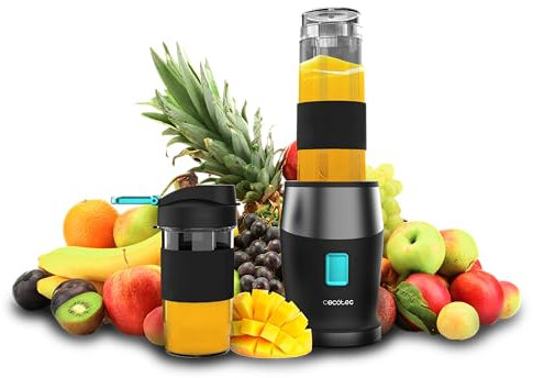 Cecotec Batidora De Vaso Portátil Individual Smoothies Power Titanium 900 ProGo. 900W, Incluye 2 Vasos Portátiles de 570 ml, 4 Cuchillas Con Recubrimiento De Titanio Negro