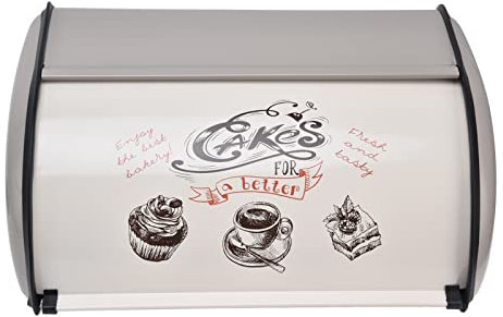 Caja de Pan de Metal, Paneras de Mesa con Tapa, Paneras para Guardar el Pan, Panera de Acero Inoxidable para Cocina, Caja de Pan Bonita con Diseño de Puerta Enrollable, para Panadería Doméstica