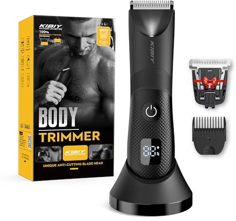 Body Trimmer Men, Kibiy Pubic Ball Hair Trimmer for Men with 2 Ceramic Blade, USB-C Rechargeable Body Shaver Electric Razor, IPX7 Waterproof, Wet Dry Use