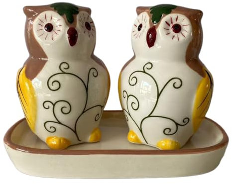 Ceramic Owl Salt and Pepper Shakers, 2-Piece Set | Spice Dispenser Storage Canisters
