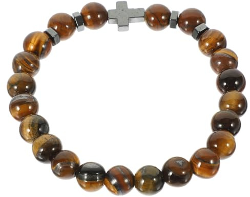 SOIMISS Rosenkranz Vulkangestein Perlen Armband Perlen Kreuz Armband Elastisches Stretch- Christliches Gebets Religiöses Katholisches Schmuck Beten Taufe