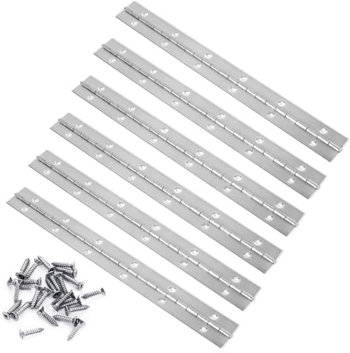 VIVIIHOO Juego de 6 bisagras de 30 cm, robustas bisagras de acero inoxidable con tornillos para pianos, puertas de armario y más. Uso versátil como banda de piano, bisagra o bisagra de barra