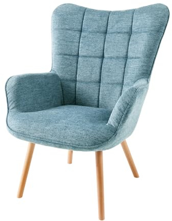 Sessel SCANDINAVIA - 72cm - blau - Strukturstoff Holzbeine Armlehne | Ziersteppung, Schaumstoffpolsterung, hoher Komfort, pflegeleicht, Massivholz, bequeme Polsterung