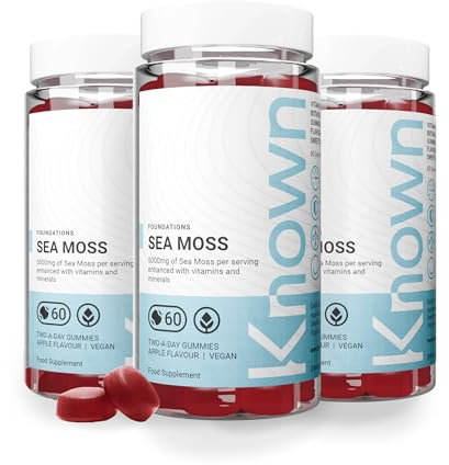 Known Tasty Sea Moss Gummies - 5000mg Sea Moss, Vitamin C, Iodine - Supports Immunity - Natural Apple Flavour - 60 Vegan Gummies, 3 Months Supply