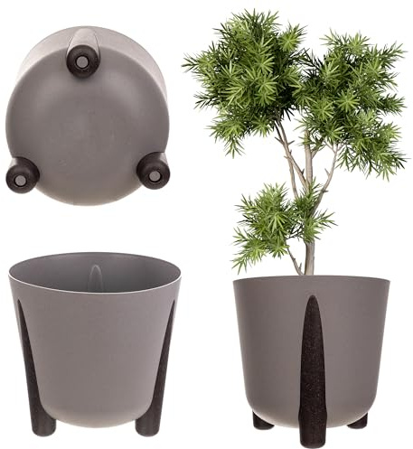 KADAX Cache-pot avec insert intérieur, pot de fleurs rond en plastique pour l'intérieur et l'extérieur (beige foncé, 21 cm), K9914