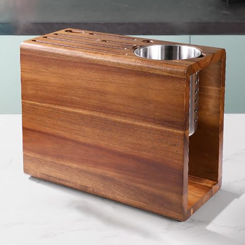 TT-YEC Porte-Couteau De Comptoir De Cuisine En Bois Avec Support De Planche À Découper, Pieds Antidérapants, Peut Contenir 7 Couteaux, Porte-Couteau De Grande Capacité,A