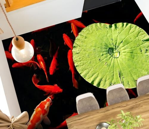 Benutzerdefinierte Boden Wasserdichte Stereo-Aufkleber 3D-Lotusblatt, 430 x 300 cm 3D-Bodenfliesen Aufkleber Bodenbelag Tapete Wandbild PVC Wasserdicht selbstklebende Tapete Wohnkultur