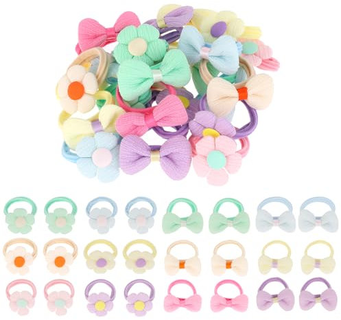 24 Stück Baby Haargummi mit Blumen Nahtlos Weich Haargummi mit Bonbonschleife Geeignet für Kinder Kleine Mädchen