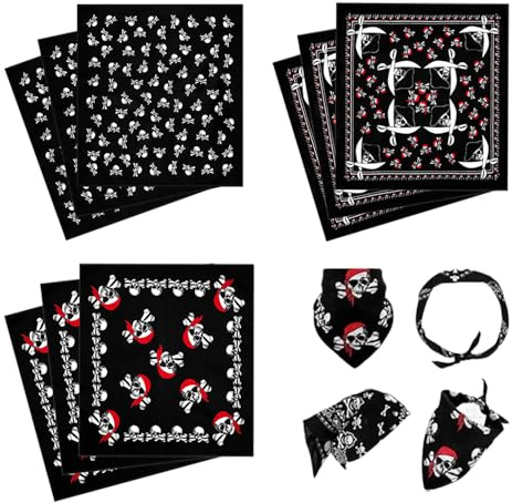 GUOYOU 9 Stücke Bandana Damen und Herren 54*54cm Paisley Bandanas Muster Totenkopf Stirnband Kopftücher Unisex Hijabs Multifunktionale Hijab Schals Schals Hals und Armbänder Piraten Deko Piratenhüte