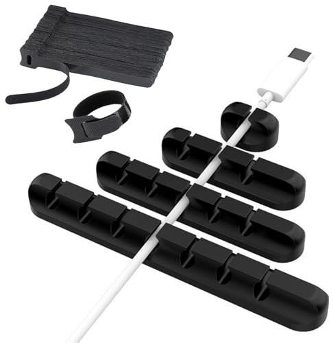 DKDDSSS 4 Pezzi Clip per Cavi, Supporto per Cavo, Fermacavi Adesivi, Organizer Cavi Scrivania, Ferma Cavi Adesivi, Ferma Cavi da Scrivania, Fermacavi Scrivania, 20 Pezzi Fascette Riutilizzabili