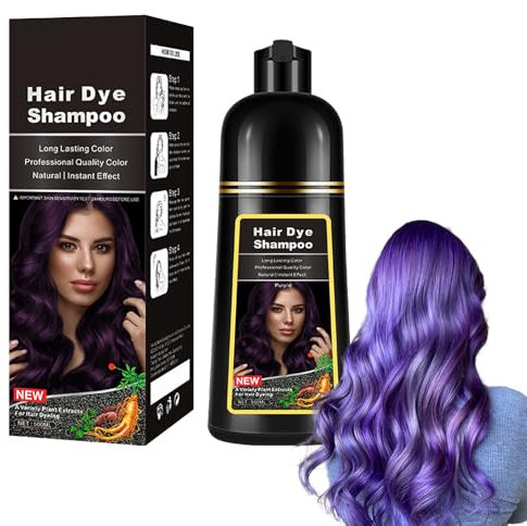 Tkekruh Shampoo per Capelli Viola 500ml, Shampoo colorantehampoo per capelli Viola, Instant Hair Dye Shampoo 3 In 1, Shampoo Colorante naturale e di Lunga Durata, per Uomini e Donne, Purple