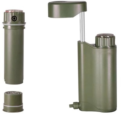 Filtre à eau de poche, filtre à eau à pompe manuelle portable - Pompe à main de 6 qualités, filtre à eau de camping, survie | Survie en camping légère avec filtre à eau de 0,01 ?m avec boussole, pour