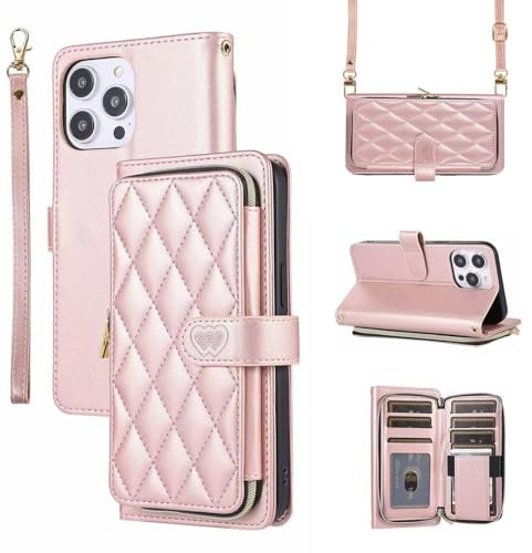 GoodcAcy Cover Compatibile con iPhone 12 mini con Cordino,Flip Portafoglio Custodia in Pelle,[9 Porta Carte][Magnetico],Custodia Libro Cover con Laccio Compatibile con iPhone 12 mini - Rosa