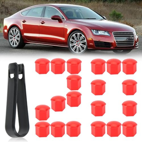MEXRUMI 20 Pezzi Copri Dadi Ruota 17Mm Copridado Bullone Ruota Copri Dado Esagonale Per Pneumatici Con Set Di Strumenti Di Rimozione Per Auto Rosso