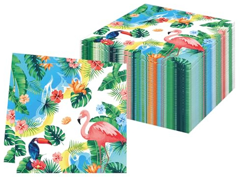 60 st flamingoservetter, Hawaii cocktailservetter, engångsartiklar, tukan, sommar, monstera, servett, för bröllop, födelsedag, förrätt, jul, dop, dekoration, 33 x 33 cm