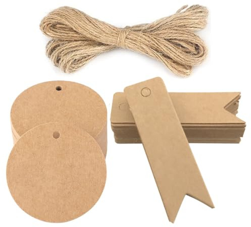 QOCUILC 60 Stück Geschenkanhänger Kraftpapier,Kraftpapier Anhänger，für Hochzeit Geburtstag Ostern Weihnachten Geschenke Handmade Label，Handgemachte Geschenkanhänger
