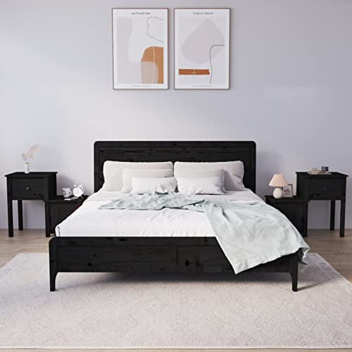 ShGaxin Nachttische 2 STK Nachtschrank, Nachtkonsole, Bedside Tables, Nachtkästchen, Beistellschrank, Nachtkommode, Nightstand, Schwarz 79,5x38x65,5 cm Massivholz Kiefer