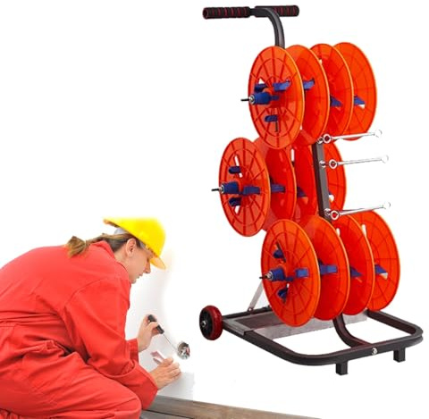 wire reel rack Electrical Wire Spool Rack, Heavy Duty Cable Reel Holder/Wire Dispenser For Factory Warehouses Retail Job Site, Caddy Wire Storage Cart W/Wheels, Multiple Axle(B,6reel)