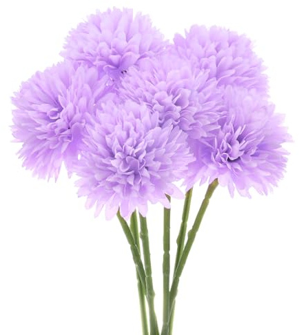 M METERXITY 6-Pack Flores de Bola de Crisantemo Artificial, Ramilletes de Hortensias de Seda de 11, Flores Falsas de Tacto Real para Hogar/Boda/Navidad/Fiesta/Jardín Oficina [Lila Claro]
