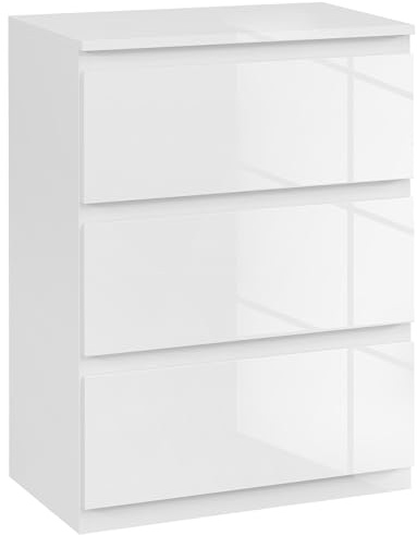 HOMCOM Cómoda con 4 Cajones Cómoda de Dormitorio 55x34x75 cm Blanco Brillo