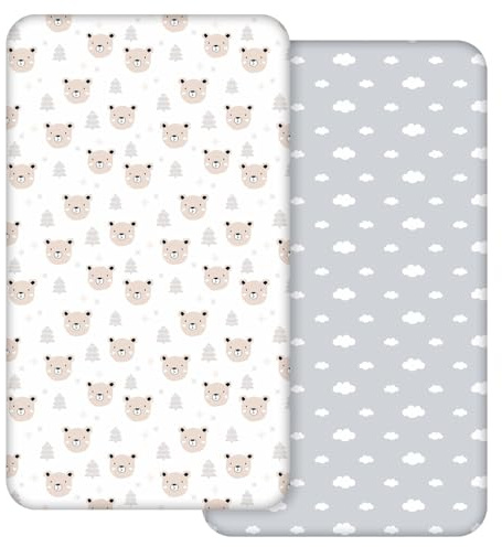 Lot de 2 draps-Housses en Jersey pour lit d'enfant, 100% Microfibre Respirante, 120 x 60 cm, certifié Ökotext100 - Drap-Housse Confortable et léger pour bébé Bassinet - Convient à Toutes Les Formes