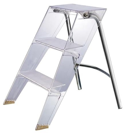Sgabelli for Adulti, Sgabello Pieghevole a 3 gradini, sgabelli Pieghevoli for Adulti Portatili, Scala acrilica a 3 gradini, con Scala e Sgabello(Transparent)