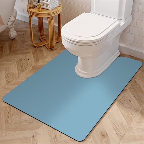 Treer Tapis Toilette WC Contour, Antidérapant Diatomite Tapis de Bain Contour Forme de U Lavable, Absorbant, Sechage Rapide pour WC et Salle de Bain (Bleu Ciel,55 * 60cm)