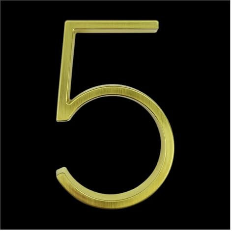 BANGHA Numero Civico Esterno,Numero Civico 5 125mm/Numero civico Esterno Mobile Lettere e Numeri in Lega di Zinco Dorata Targhette Uso apto para indirizzi in Metallo Dash Slash Sign 0-9(Number 5)