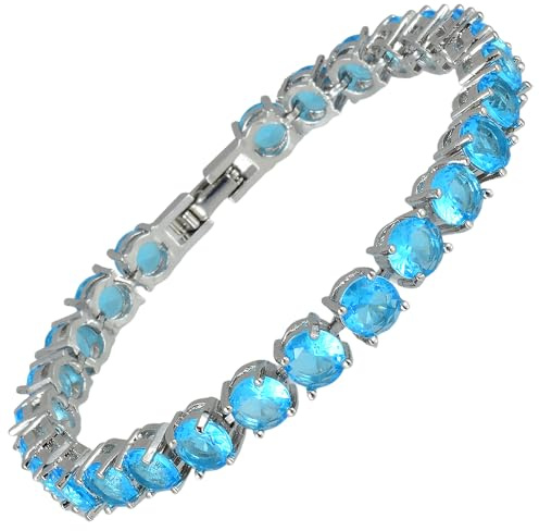 RIZILIA Tennisarmband [18 cm/7 tum] med runda slipade ädelstenar CZ [9 färger tillgängliga] i 18K vitguldpläterad, enkel modern elegans, Medium, Cubic Zirconia