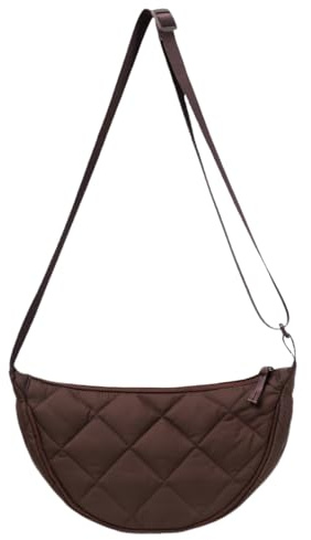 HSTWODE Halbmond Crossbody Bag,Damen Umhängetasche,Nylon Gesteppte Tasche,Damen moon bag Schultertasche mit Verstellbarem Schultergurt für Arbeit, Reisen, Alltag