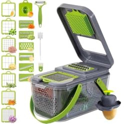 Taglia Verdure Multifunzione Manuale, Affetta E Taglia A Cubetti Con 16 Lame Intercambiabili In Acciaio Inox Per Aglio, Cipolla, Carote, Patate, Pomodori, Cetriolo, Zucchine, Mandolina Professionale.