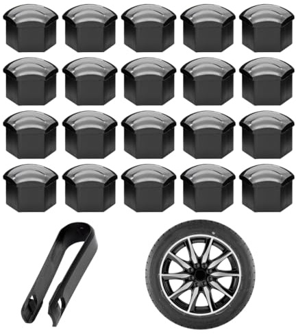GNALIA 20 Pezzi Cerchi In Lega 17, Copridadi Ruota 17Mm Esagonali Per Pneumatici Auto, Set Completo Con Strumento Di Rimozione, Colore Nero