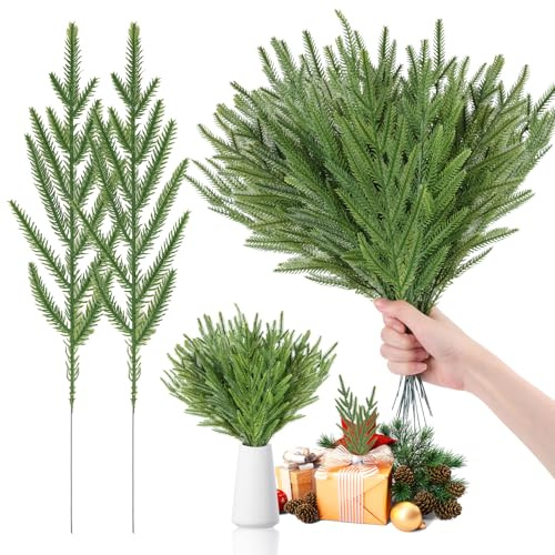 Kuvarix 30 Pezzi Rami di Pino Artificiale di Natale, Rami di Abete Decorativi Natalizi 37 cm, Rametti di Pino Come Veri in Plastica, Abete Finto per Decorazioni Fai Da Te, Ghirlande, Della Casa