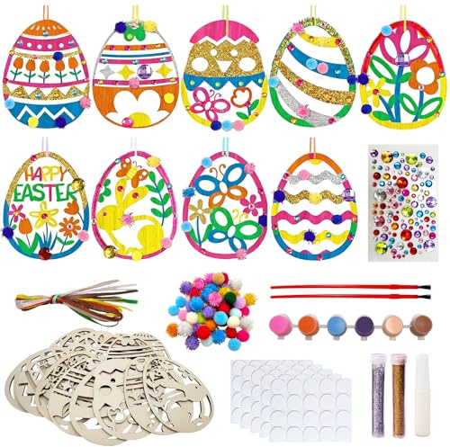 LURICO Ornamenti in Legno per Pasqua - 189 Pezzi Kit Fai da Te, Ciondoli in Legno con Uova, Decorazioni per Albero di Pasqua e Casa, Set Completo per Dipingere e Decorare