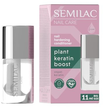Semilac Plant Keratin Boost nagelhärdande balsam 11 ml – vård och baslack för spröda naglar, med veganskt keratin, förstärkt och regenererad