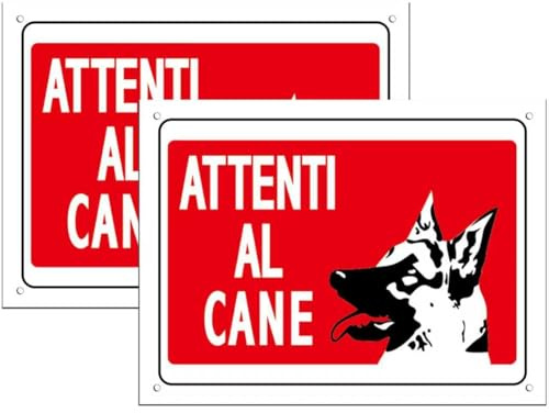 Cartello Area ATTENTI AL CANE 2 Pezzi - 20x30cm - PVC Ultra Resistente - Fori preforati - Impermeabili, Resistenti al Sole, non Facilmente Deformabili (Segnaletico-16)
