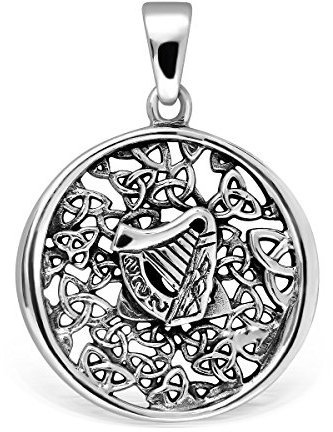 WithLoveSilver Anhänger Anhänger 925 Sterling Silber Keltische Harfe und Triquetra Knoten, S, Sterling-Silber, Kein Edelstein