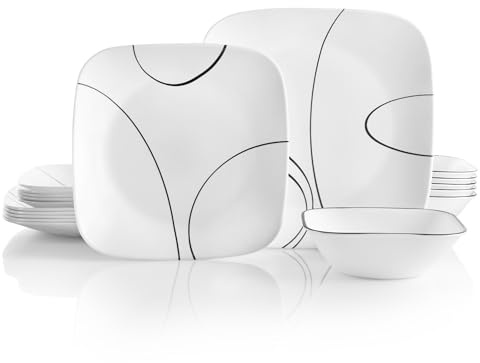 Corelle 18-Piece Dinner Set, Simple Lines, Black and White for 6