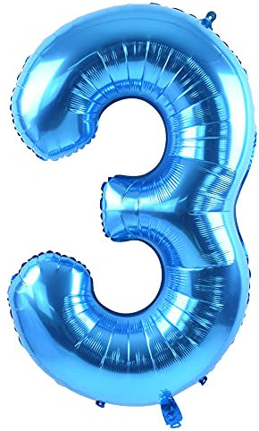 TONIFUL 40 Inch Blue Large Numbers Balloon 0-9 Foil Mylar Big Number 3 Balloon Digital 3 for 2026 Graduation New Year Eve Birthday Party,Wedding, Bridal Shower Engagement Photo Shoot, Anniversary