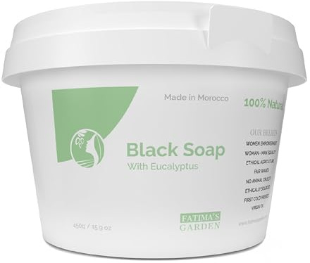 Fatima's Garden Savon Noir à l'Eucalyptus - Nettoyant Purifiant, 450g