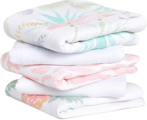 Aden + Anais™ Essentials musy Spucktücher, Mulltücher-Set für Neugeborene & Kleinkinder, 100% Baumwoll-Musselin Mehrzweck-Babytücher für Mädchen & Jungen, 60x60cm, 5er Pack, Tropicalia