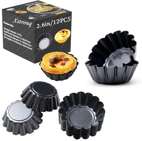 Xstronq Egg Tart Molds 12PCS Tart Pan 2.6inch, Mini Carbon Steel Non Stick Tart Pans, Tart Molds For Baking (2.6 inch)