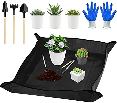 KATELUO wasserdichte Gartenmatte Pflanzmatte, Gartenmatte Wasserdicht, Pflanzunterlage, Pflanzen Umtopfmatte, Gartenarbeitsunterlage Faltbare für Umtopf, Sukkulenten, Sämling (100x100cm, Schwarz)